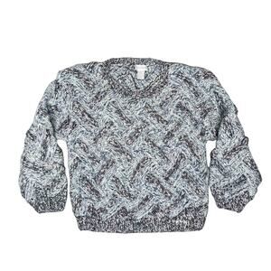 Protokol Textured Crewneck Sweater M Gray Long Sleeve Acrylic Wool Blend Cottage